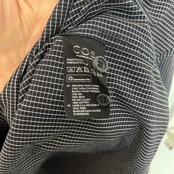 COS Men's Button Front Shirt Size XL Black Long Sleeve Check Cotton - Picture 7 of 9